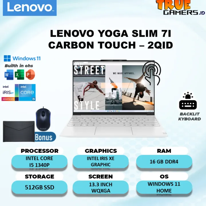 Lenovo YOGA SLIM 7I CARBON TOUCH I5 1340P 16GB 512SSD Win11 free OHS 13.3WQXGA | Lazada Indonesia