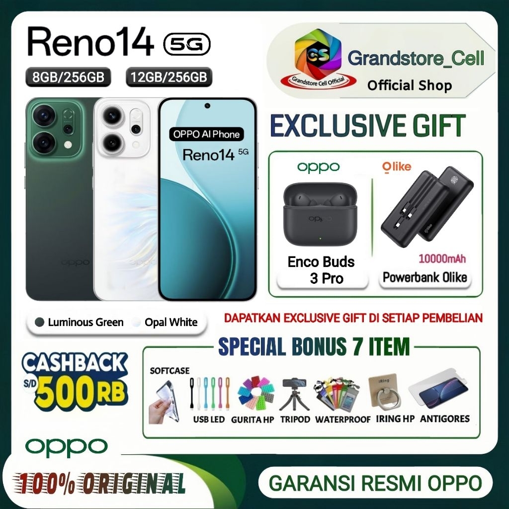 Jual OPPO RENO 14 5G (8GB+256GB) (12GB+256GB) - MediaTek Dimensity 8350 (4 nm) - GARANSI RESMI OPPO INDONESIA - Reno14 5G | Shopee Indonesia