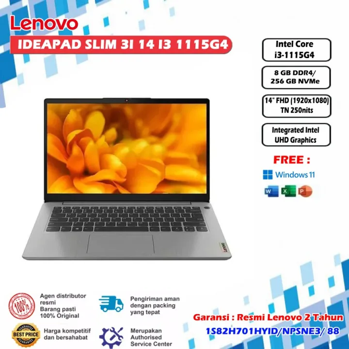 LAPTOP IDEAPAD SLIM 3I 14 I3 1115G4 8GB 256SSD W11+OHS