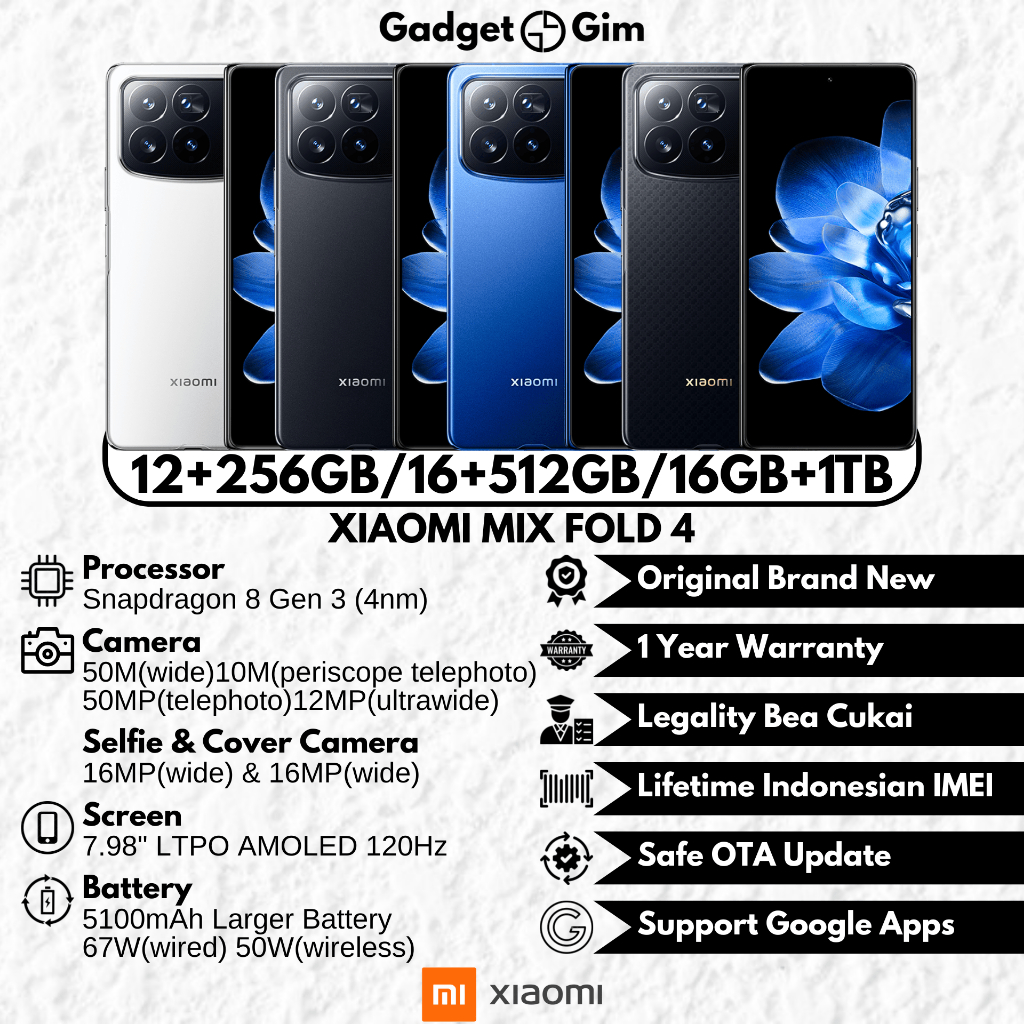 Jual Xiaomi Mix Fold 4 5G 16GB 1TB Snapdragon 8 Gen 3 120Hz 5100mAh 67W IPX8 BNIB Bergaransi Original | Shopee Indonesia