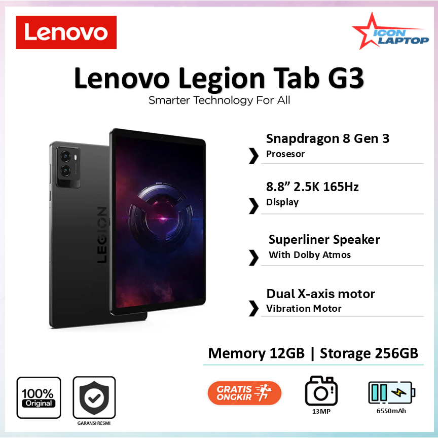 Jual Lenovo Legion Tab Gen 3 | Snapdragon 8 Gen 3 | 8.8" 2.5K 165Hz Display | Garansi Resmi | Shopee Indonesia