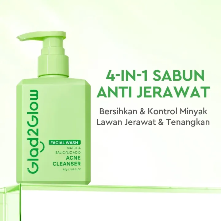Glad2Glow Matcha Salicylic Acid Acne Facial Cleanser 80ml | Lazada Indonesia