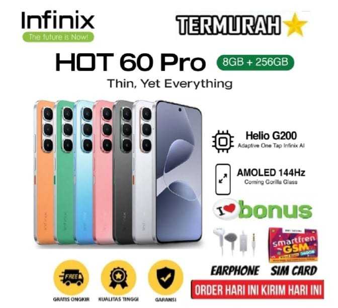Infinix Hot 60 Pro 8/256GB | 6.78 inch 144Hz AMOLED | Garansi | FULLSET | Lazada Indonesia