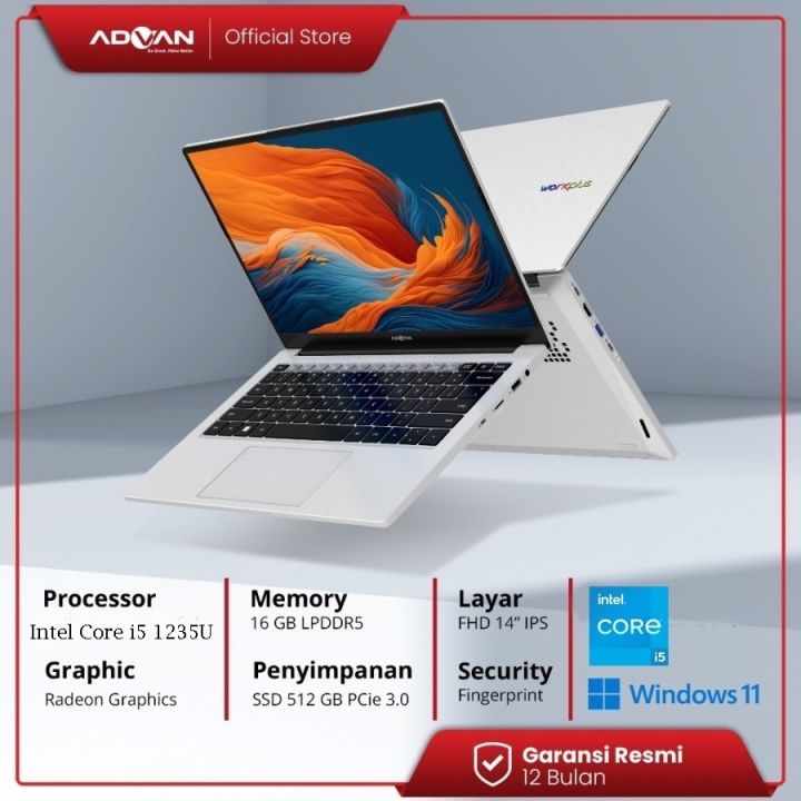 Laptop Advan Workplus Intel Core i5-1235U 16GB 512GB 14" IPS Windows 11 | Lazada Indonesia