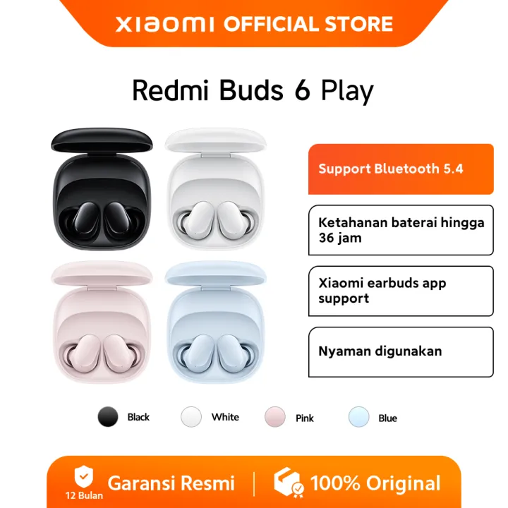 Xiaomi Redmi Buds 6 Play | Bluetooth 5.4 | Baterai Hingga 36 Jam | Xiaomi Earbuds App Support | Nyaman Digunakan [Official Store] | Lazada Indonesia