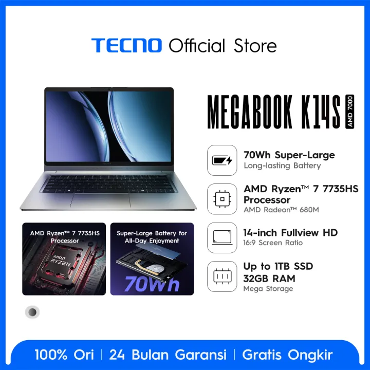 TECNO MEGABOOK K14S AMD Ryzen™ 7 - 7735HS 16 + 512 GB - LAPTOP TECNO | Lazada Indonesia