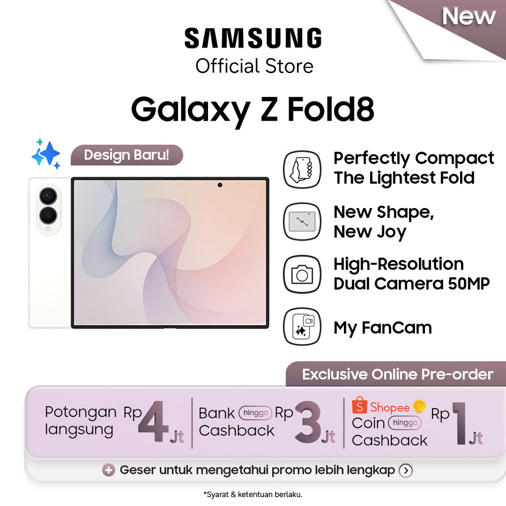 Jual Samsung Galaxy Z Fold8 [16GB/1TB] - Cream | Hp AI | 4800mAh | Desain Terbaru | Shopee Indonesia