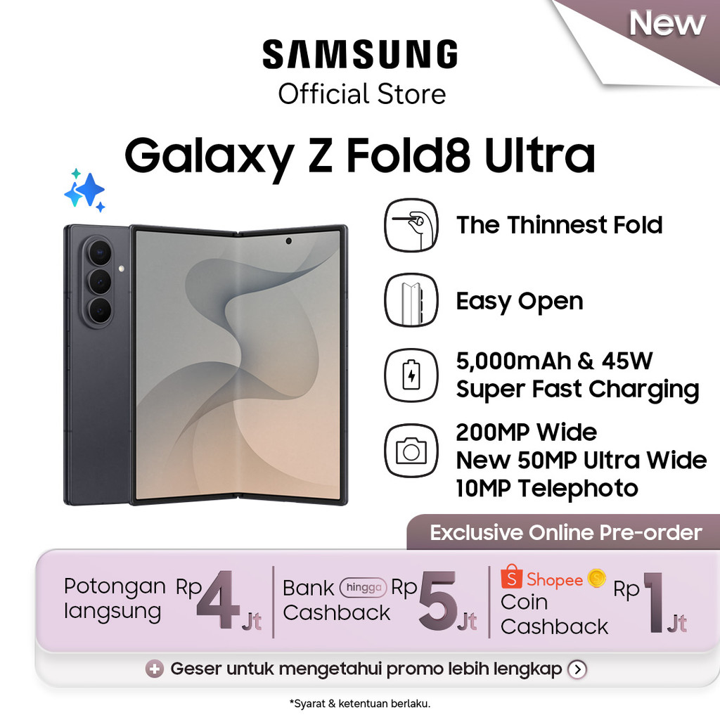 Jual Samsung Galaxy Z Fold8 Ultra [16GB/1TB] - Graphite | Hp AI | 5000mAh | Desain Lebih Tipis | Shopee Indonesia