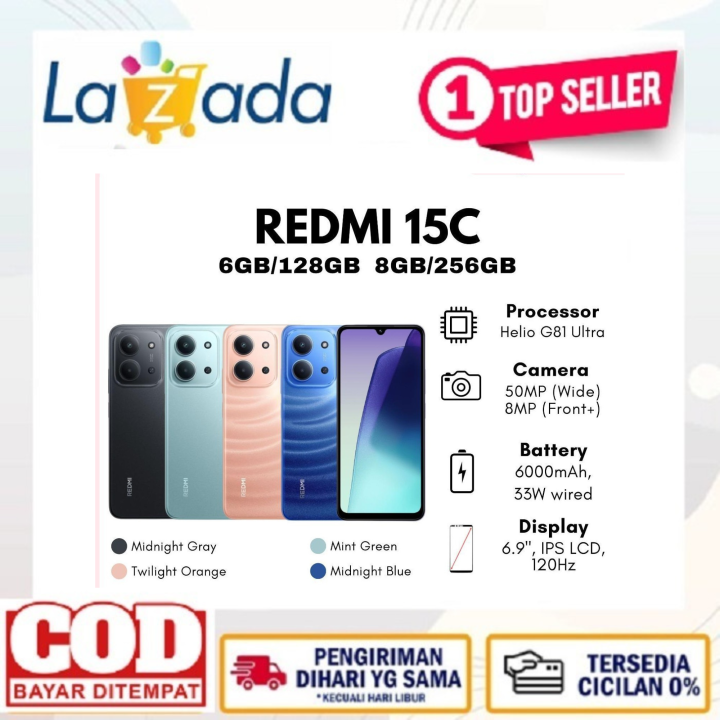Xiaomi REDMI 15C [NFC] [6GB/128GB] [8GB/256GB] -  Layar 6.9" FHD+ 120Hz 50MP Dual Kamera AI Baterai 6000mAh Prosesor Mediatek Helio G81 Ultra