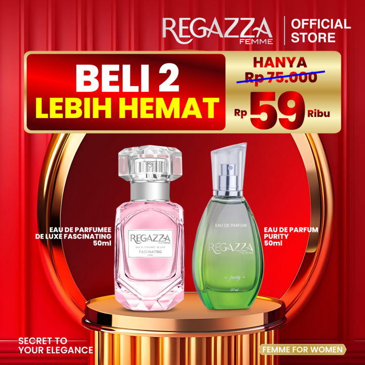 Regazza Bundle Hemat Double Eau De Perfume - EDP (Regazza Femme Eau De Parfumée De Luxe Fascinating (Pink) 50ml + Regazza Femme Eau De Parfum Purity (Green) 50ml)