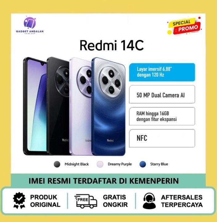 Redmi 14C (6GB/128GB) (8GB/256GB) | NFC - 50 MP dual kamera AI | Lazada Indonesia