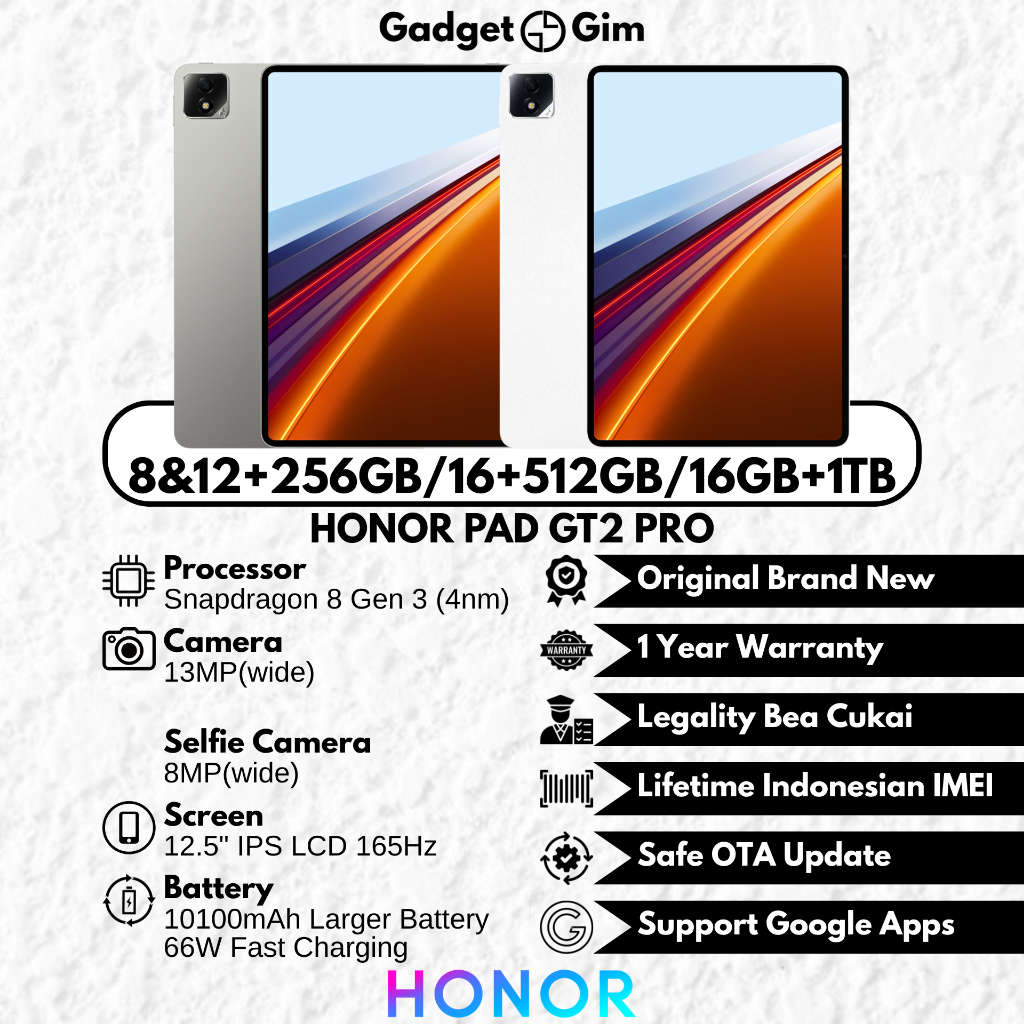 Jual Honor Pad GT2 Pro / Honor Pad GT 2 Pro Tablet 12.5 Inch 16GB 1TB Snapdragon 8 Gen 3 165Hz 10100mAh | Shopee Indonesia