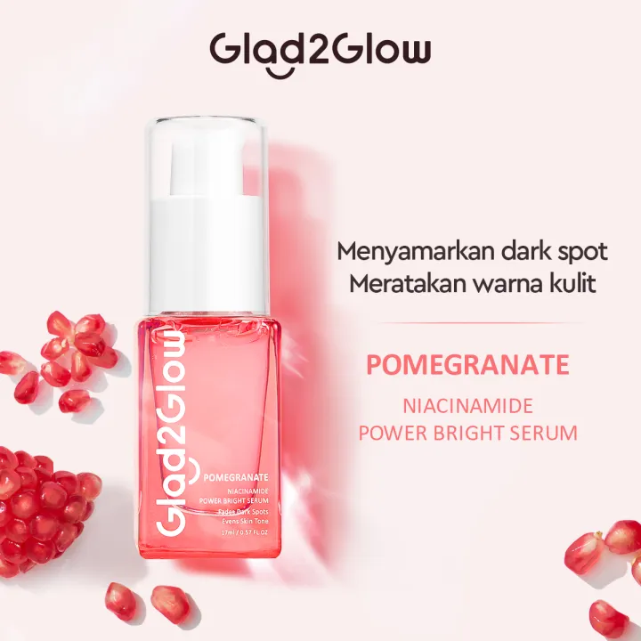 Glad2Glow 1/2/3pcs Brightening Serum Pomegranate Niacinamide Power Bright Serum 17ml | Serum Niacinamide Serum Mencerahkan Whitening Facial Serum Brightening Serum