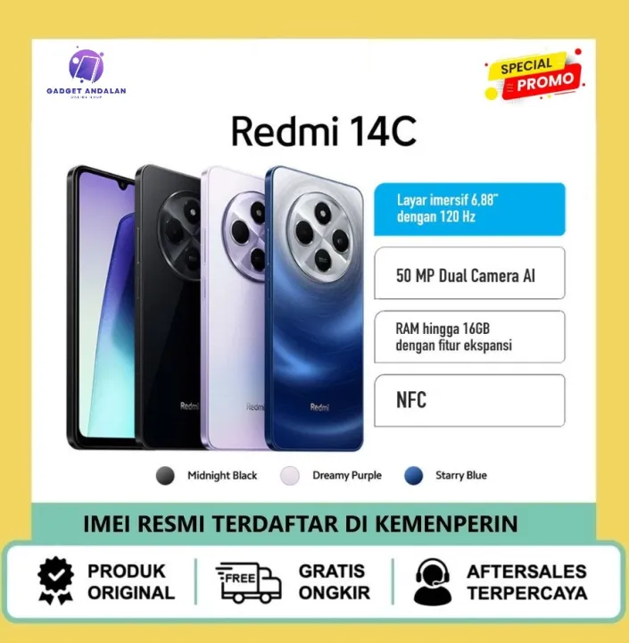 Redmi 14C (6GB/128GB) (8GB/256GB) | NFC - 50 MP dual kamera AI | Lazada Indonesia