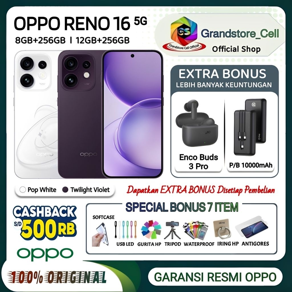 Jual OPPO RENO 16 5G [8/256GB] [12/256GB] - Qualcomm Snapdragon 7 Gen 4, 50MP Ultra Wide Selfie Camera | GARANSI RESMI OPPO INDONESIA - Reno16 5G | Shopee Indonesia