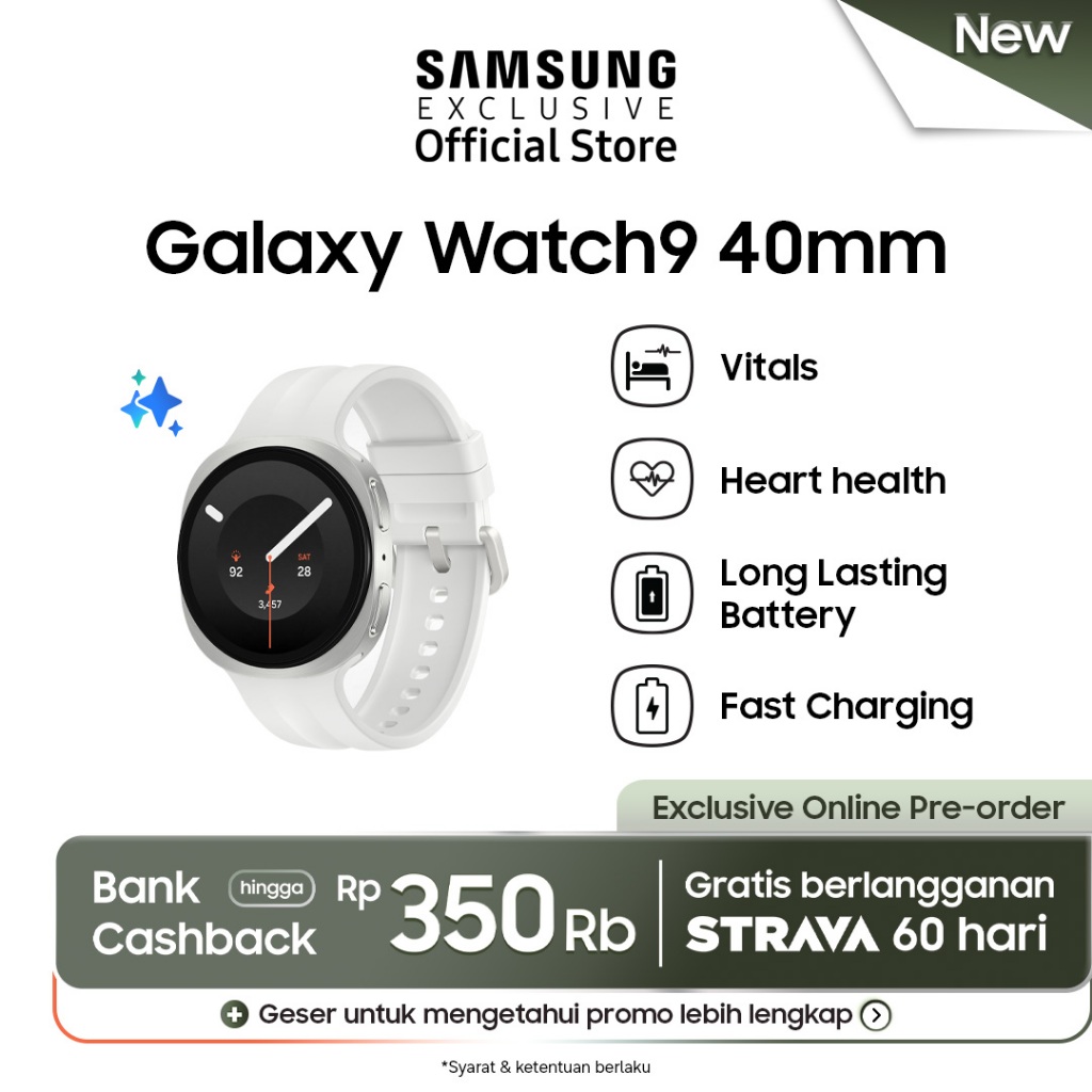 Jual Samsung Galaxy Watch9 40mm - Cream | Heart Health | Baterai Tahan Lama | Shopee Indonesia