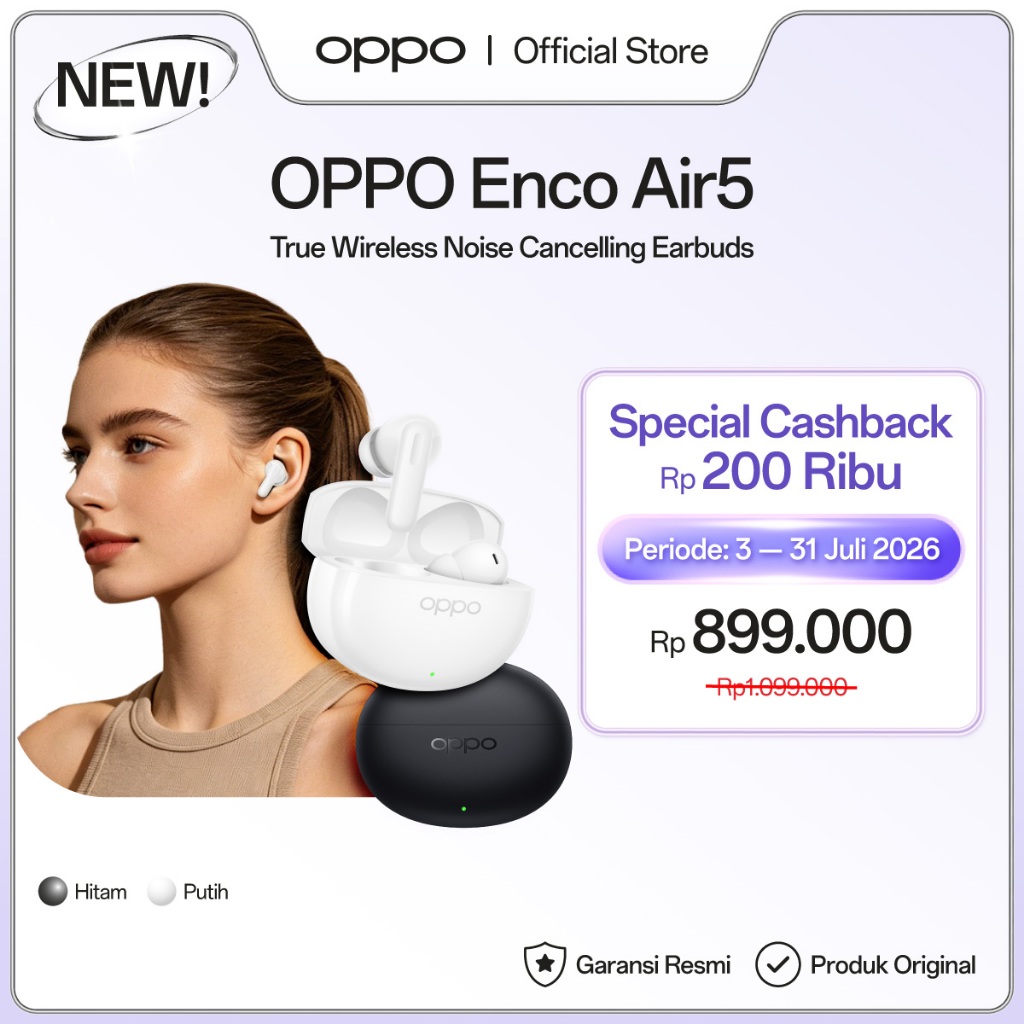 Jual [NEW] OPPO Enco Air5 [Adaptive Noise Cancellation, Dynamic Bass Driver, up to 54H Battery Life] | Shopee Indonesia
