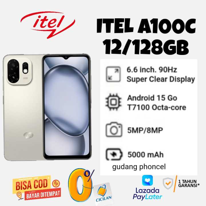 Infinix itel A100c RAM 12+128 GB Unisog T7100 layar 6.6 inci (imei terdaftar) garansi resmi 1 tahun | Lazada Indonesia