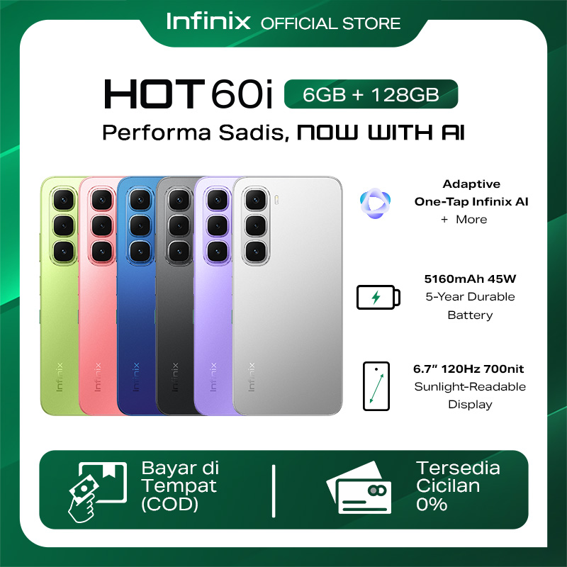 Jual Infinix Hot 60i 6/128GB - Up to 12GB Extended RAM - Helio G81 - 6.7 inch 120Hz HD+ - 50MP - 5160 mAh - NFC | Shopee Indonesia