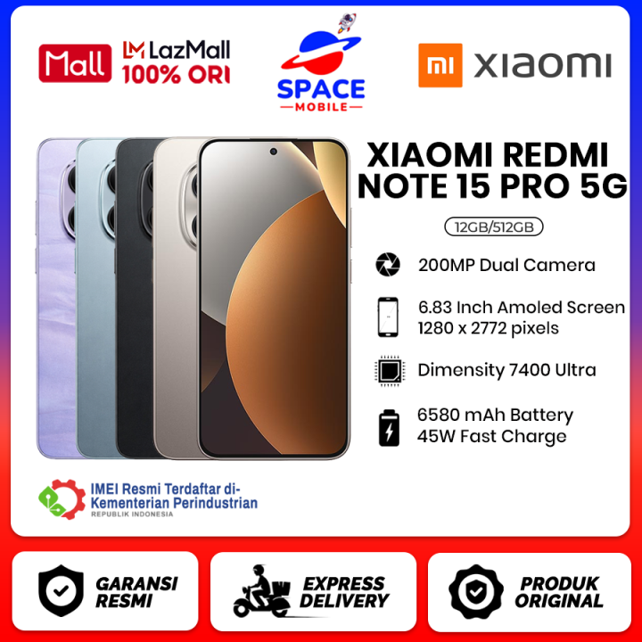 Xiaomi Redmi Note 15 Pro 5G [12GB+512GB] - Garansi Resmi 1 Tahun | Lazada Indonesia