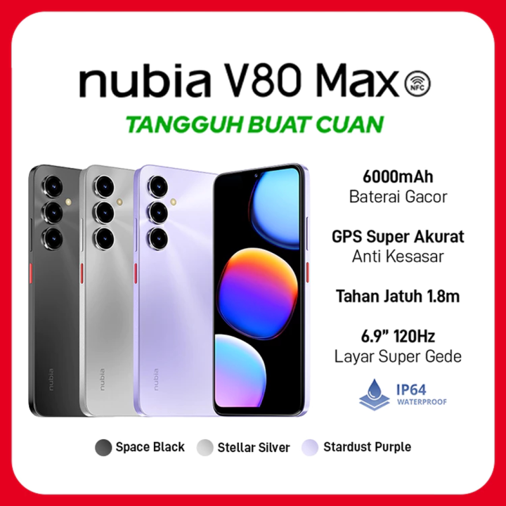nubia V80 Max ROM 128GB RAM (6GB+6GB) Smartphone Layar 6.9" HD 120Hz, Baterai 6000mAh Fast Charging GPS Turbo | Lazada Indonesia