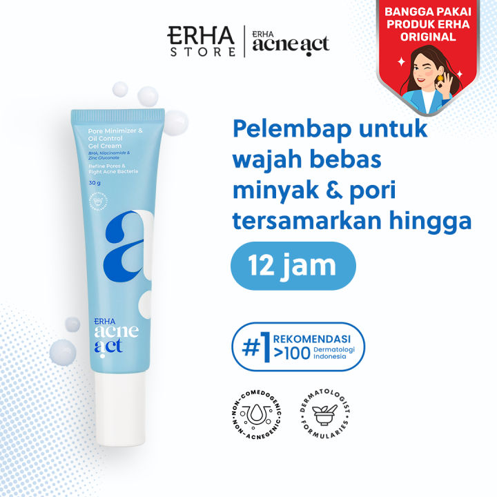 ERHA Acneact Pore Minimizer & Oil Control Gel Cream 30g - Pelembap Kulit Minyak & Pori Besar | BHA | Niacinamide