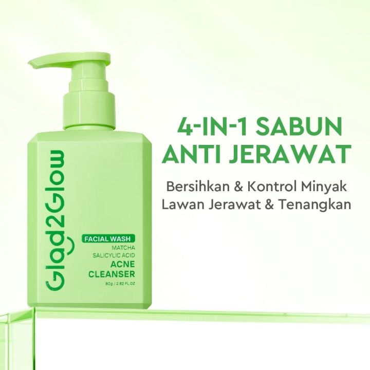 Glad2Glow Matcha Salicylic Acid Acne Facial Cleanser 80ml | Lazada Indonesia