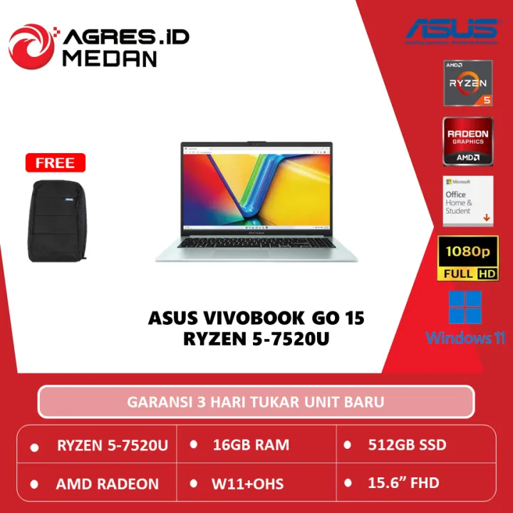 ASUS VIVOBOOK GO 15 E1504FA RYZEN 5 7520 16GB 512GB W11+OHS 15"FHD | Lazada Indonesia