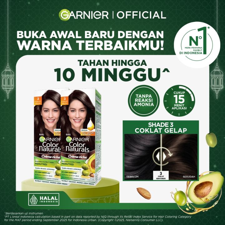 (PAKET HEMAT ISI 2) Garnier Color Naturals Creme Riche #3 Coklat Kehitaman (Pewarna / Cat Rambut Permanent)