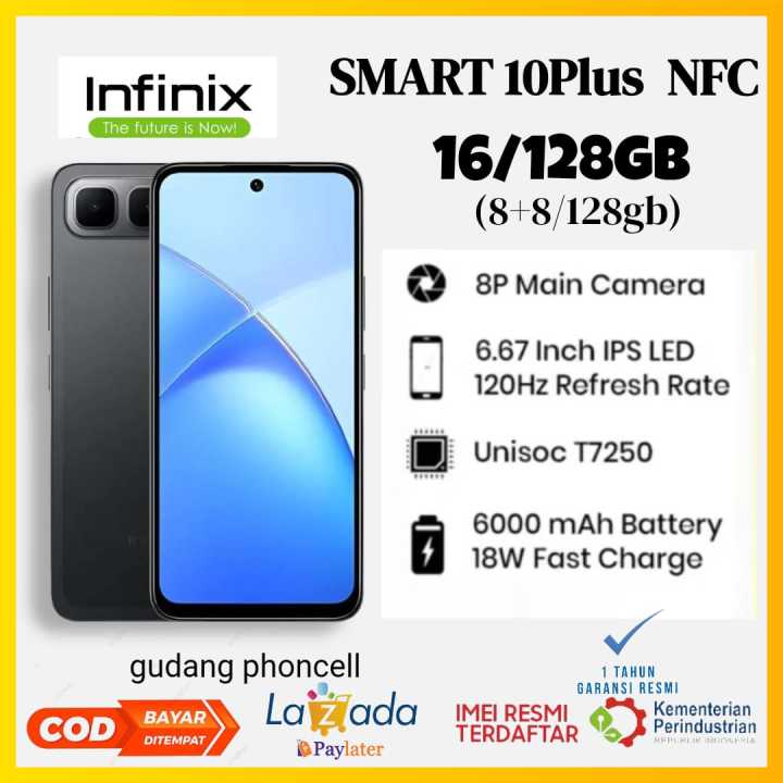 infinix smart 10 plus NFC 16+128 GB (8+8GB) processor T7250 garansi resmi 1 tahun | Lazada Indonesia