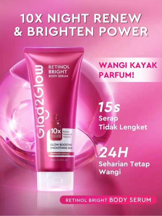 GLAD2GLOW RETINOL BRIGHT BODY SERUM 180ml | Lazada Indonesia
