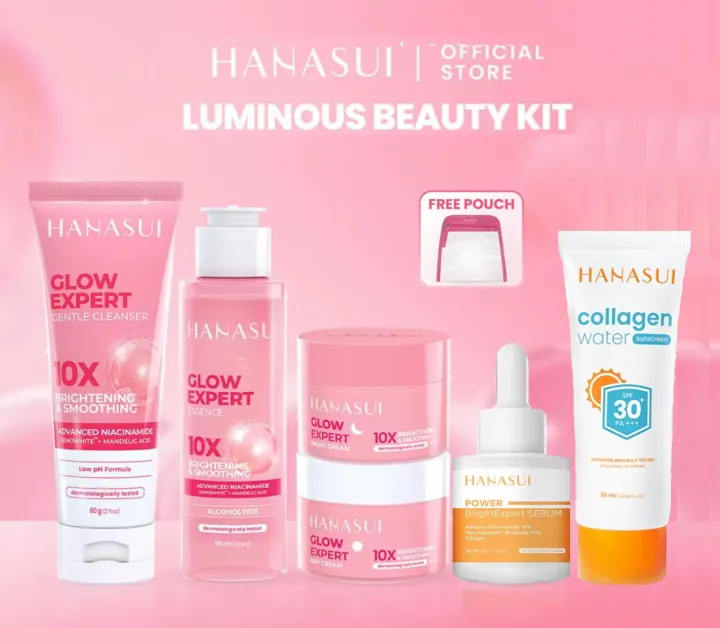 Paket Hanasui Glow Expert + Power Serum 6pcs (day cream +night cream+essence+cleanser+power serum+sunscreen spf30)