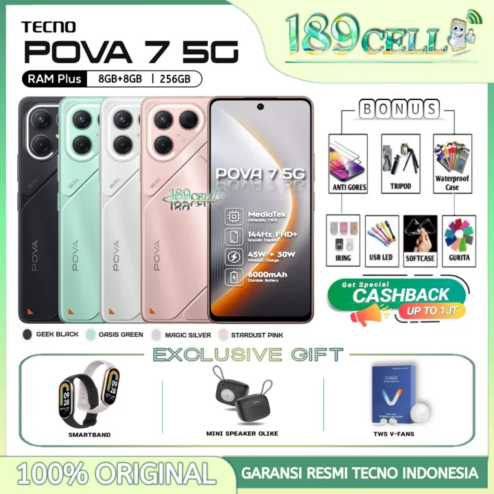 TECNO POVA 7 5G RAM 8/128GB 8/256GB - TECNO POVA 7 5G RAM 8+8GB GARANSI RESMI TECNO INDONESIA | Lazada Indonesia