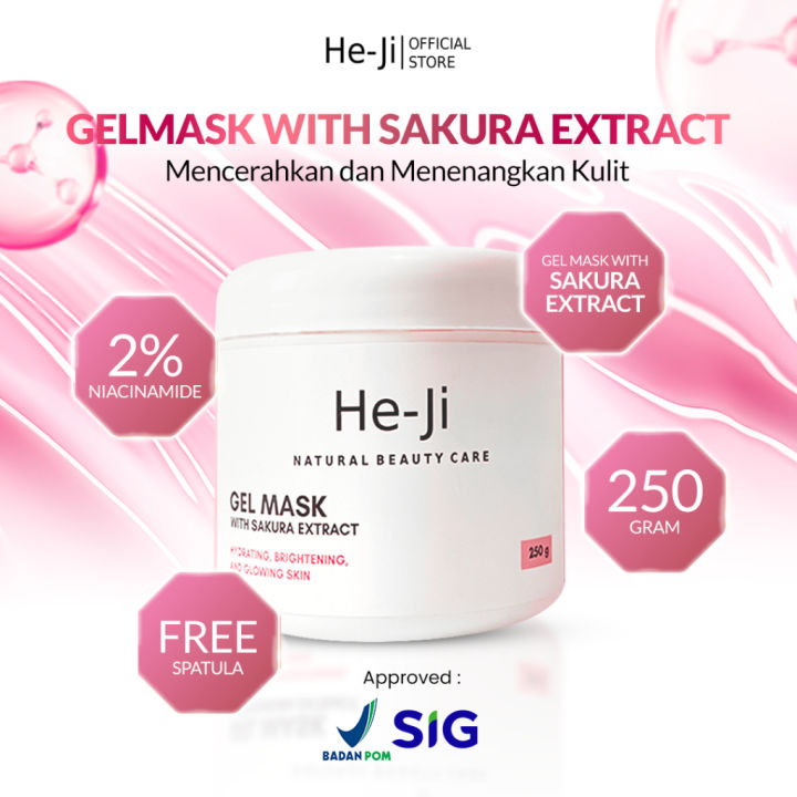 [HE-JI] Gel Mask With Sakura Extract - Masker Gel Wajah Melembabkan, Mencerahkan & Menenangkan Wajah I Mengandung Niacinamide 2%, Extract Sakura, 5x Ceramide & Centella Asiatica - UJI LAB SIG & BPOM APPROVED | Lazada Indonesia