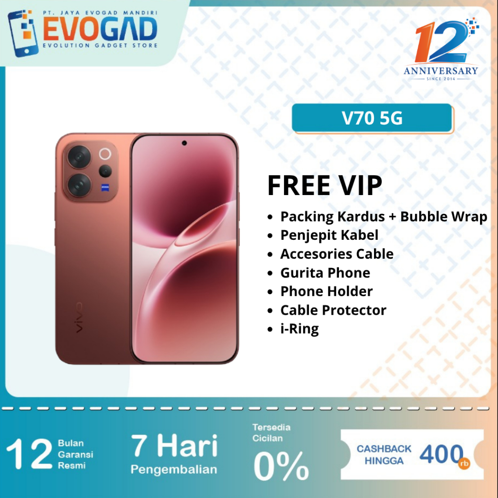 Jual Vivo V70 5G 12/256GB Snapdragon 7 Gen 4 (4 nm) 6,59 Inch Amoled 120Hz 6500 mAh 90w | Garansi Resmi Vivo Indonesia 1 Tahun | Shopee Indonesia