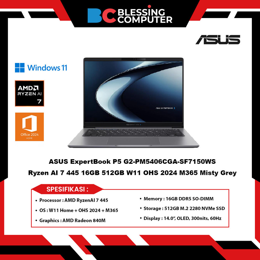 Jual ASUS ExpertBook P5 G2-PM5406CGA-SF7150WS Ryzen AI 7 445 16GB 512GB W11 OHS 2024 M365 Misty Grey | Shopee Indonesia