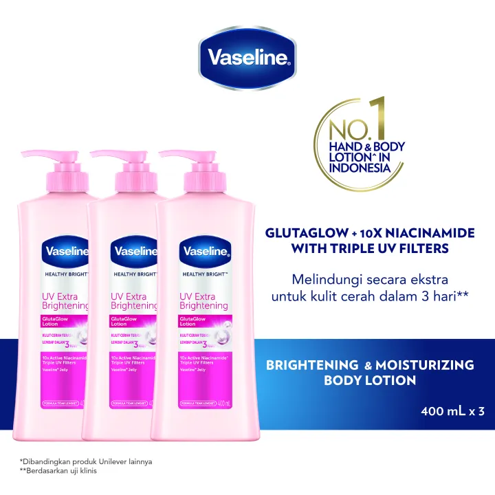 [Paket isi 3] Vaseline Lotion Healthy Bright Uv Brightening 400ml