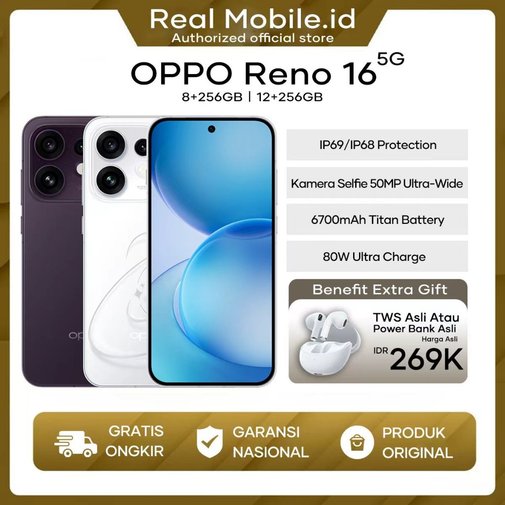 Jual [Official Store]OPPO Reno 16 5G Series 12+256/8+256/8+128 NFC Indonesia HP Android Terbaru 2026 Ori | Shopee Indonesia