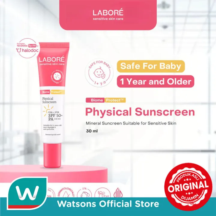 LABORÉ Dermalab Revolutionaire BiomeProtect Physical Sunscreen SPF 50+ PA++++ 30ml - Physical Sunscreen - Ringan Cocok Aman Kulit Sensitif - Mudah Meresap - Perawatan Kulit Sensitif