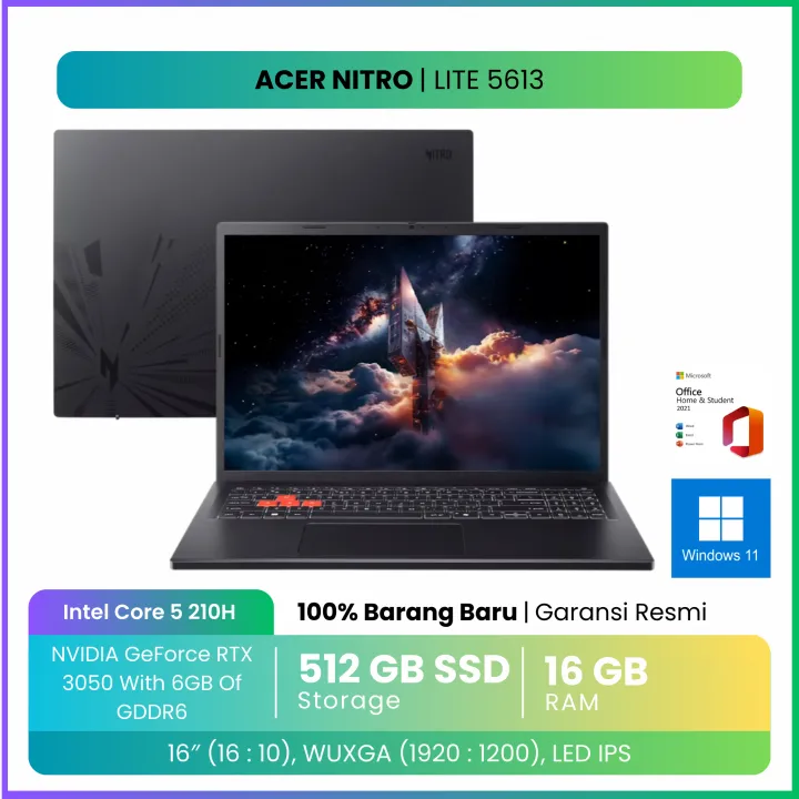 ACER NITRO LITE 16 CORE 5 210H RTX3050 6GB - 16GB 512GB W11+OHS 16.0WUXGA 180HZ 100SRGB -71G.5613 | Lazada Indonesia