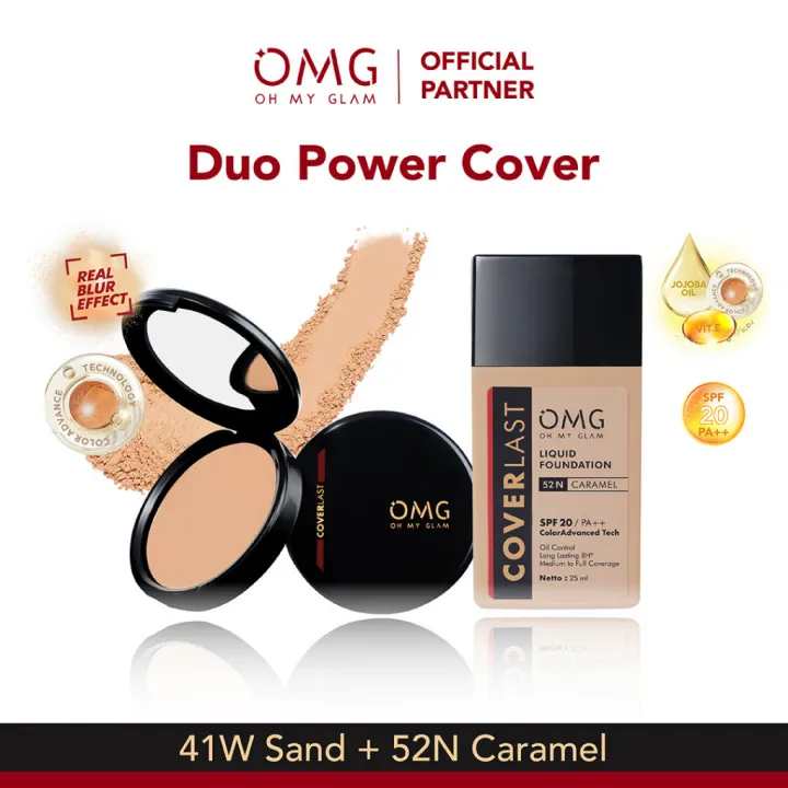 Buddle OMG/ Oh My Glam Coverlast two way cake / twc + OMG Oh My Glam Coverlast Liquid Foundation25ml - Alas Bedak