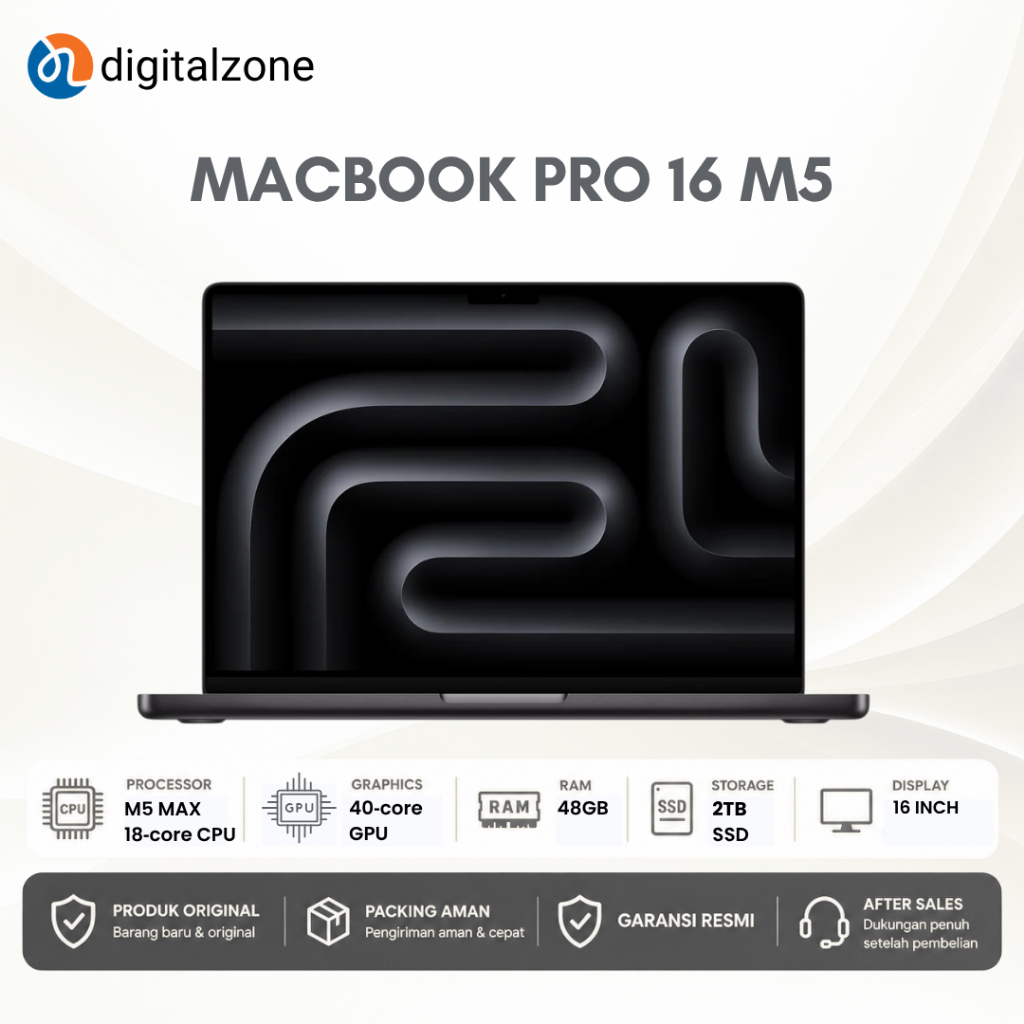 Jual APPLE MACBOOK PRO 16 M5 MAX 18CPU 40GPU 16NE 48GB 2TB MAC OS 16.2 LIQUID RETINA XDR 4.5K 120Hz Resmi | Shopee Indonesia