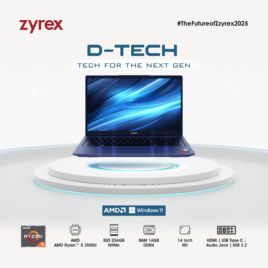 Jual LAPTOP ZYREX D- TECH AMD Ryzen 5 16GB 256GB W11 14.0 HD 2YR BLUE | Shopee Indonesia