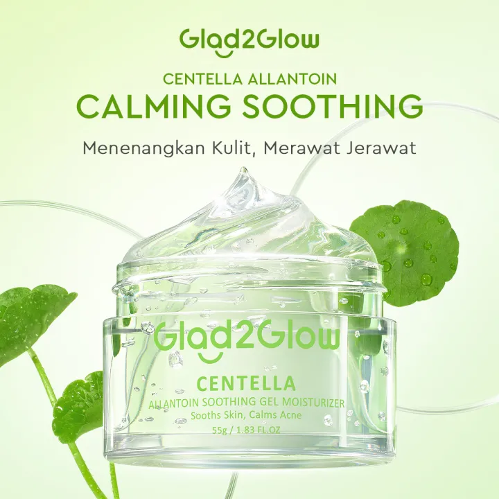 [55g] Glad2Glow Centella Allantoin Soothing Gel Moisturizer 55g Glad2Glow Moisturizer g2g Krim Wajah Pelembab Wajah Centella Moisturizer Acne Facial Cream Day Cream Night Cream Cream Malam Cream Siang Cream Wajah