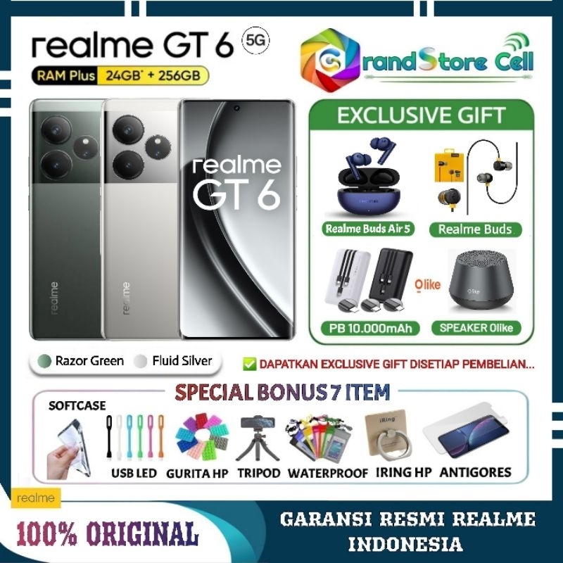 Jual REALME GT 6 5G RAM 12/256 GB | REALME GT6 5G RAM 12/256 GB GARANSI RESMI REALME INDONESIA | Shopee Indonesia