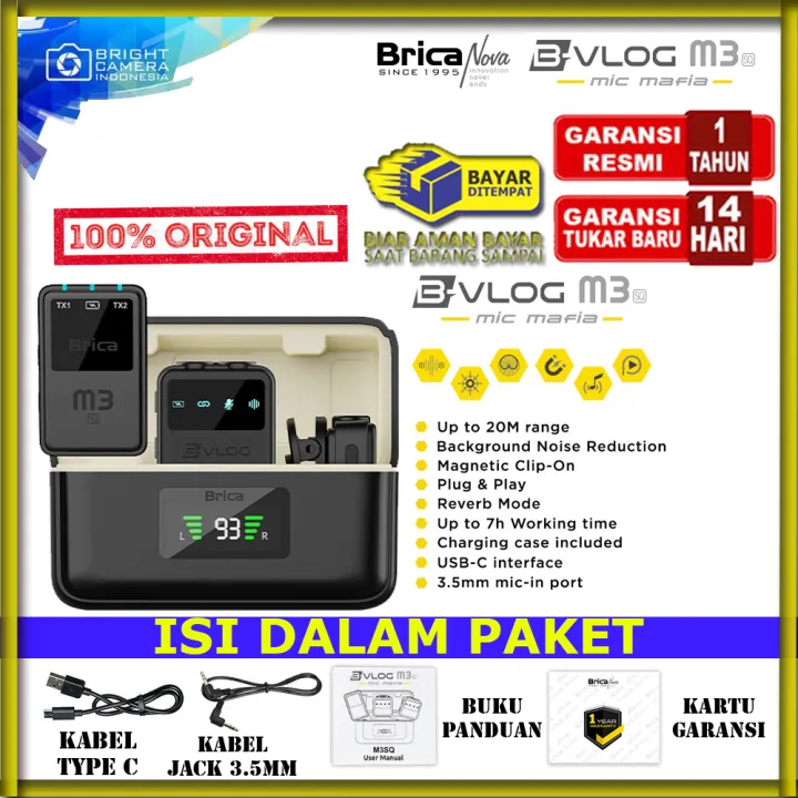 Brica B-VLOG M3 SQ Dual Magnetic Clip Wireless Microphone - Clip On Mic Vlog - With Charging Case - BVLOG | Lazada Indonesia