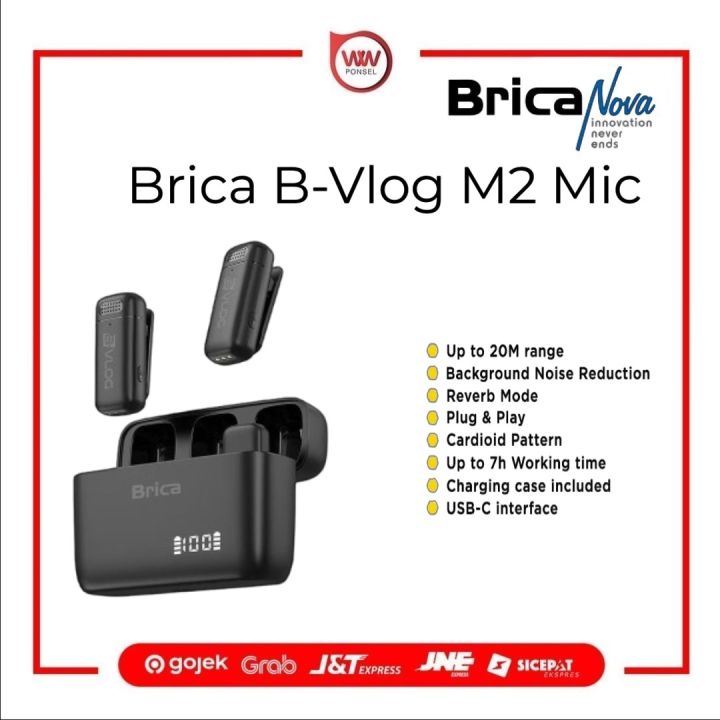 Brica B-VLOG M2 Dual Wireless Microphone Clip On Mic Vlog With Charging Case | Lazada Indonesia