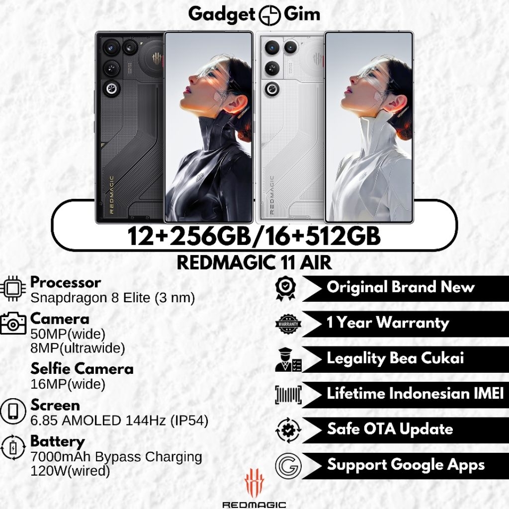 Jual RedMagic 11 Air / Red Magic 11 Air 5G 16GB 512GB Snapdragon 8 Elite 144Hz 7000mAh 120W IP54 BNIB Bergaransi Original | Shopee Indonesia
