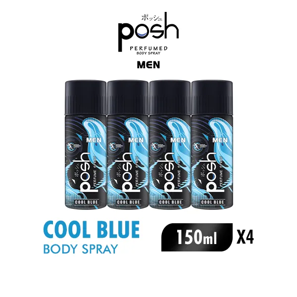 [Paket Isi 4] Posh Spray Cologne Men Cool Blue Botol 150ml