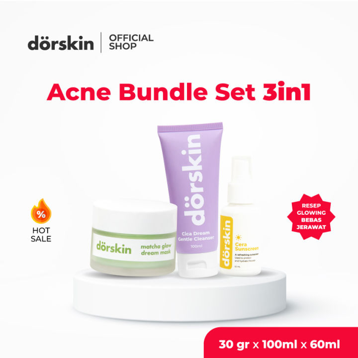 [PAKET BASIC BEBAS JERAWAT] Dorskin Matcha Glow Dream Mask + Cica Dream Gentle Cleanser + Cera Sunscreen